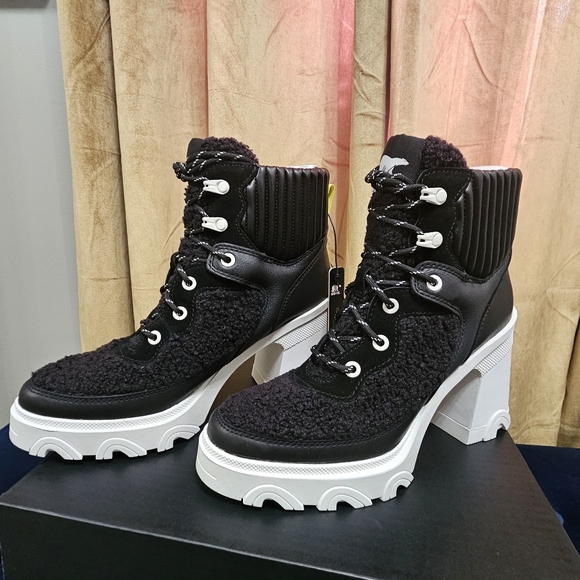 Sorel Shoes - Sorel BREX Heel Cozy Lace Womens Size 8M Black/Sea Salt Waterproof Boots NEW